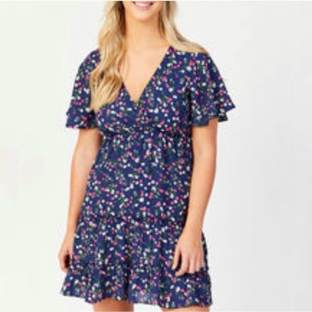 Altar'd State Blue Floral Mini Dress fluttersleeve coastal cowgirl cottagecore M
